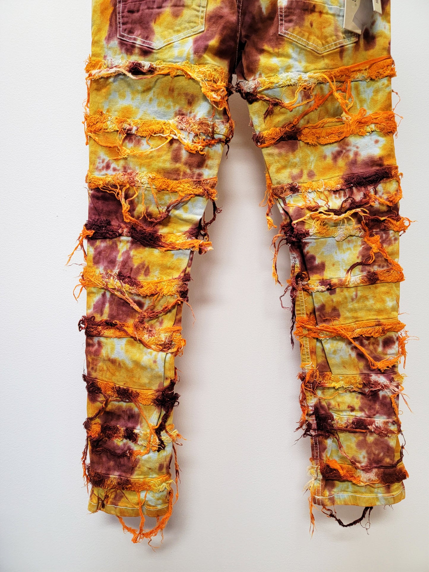 TAKER Ripped Distressed Stacked Flare Denim Jean Lust Color