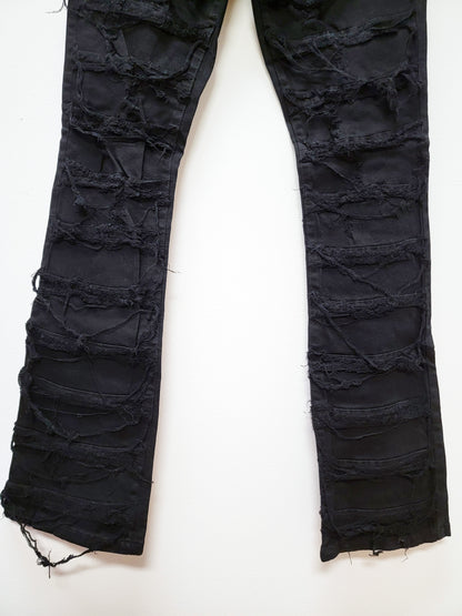 SPARK Frayed Edge Distressed Stacked Jeans Jet Black