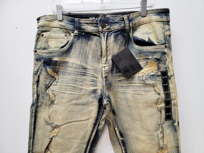 SPARK Slim Distressed Denim Jeans Dark Indigo Color