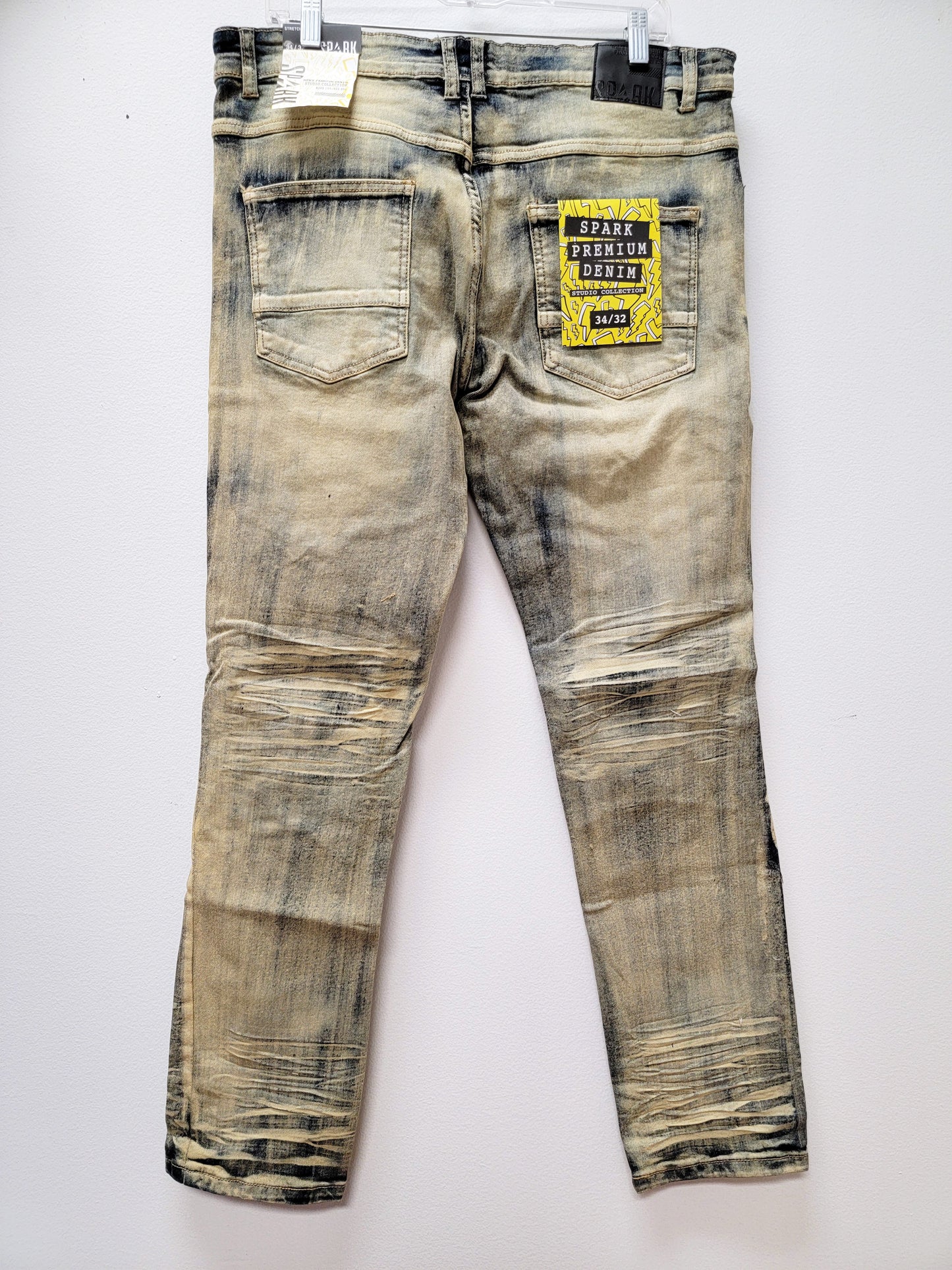 SPARK Slim Distressed Denim Jeans Dark Indigo Color