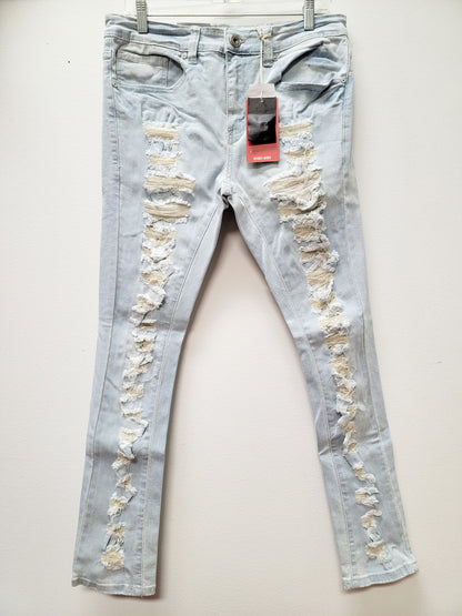 BLEECKER & MERCER Ripped Distressed Jeans Ice Blue Color