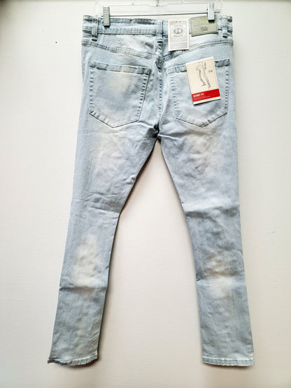 BLEECKER & MERCER Ripped Distressed Jeans Ice Blue Color