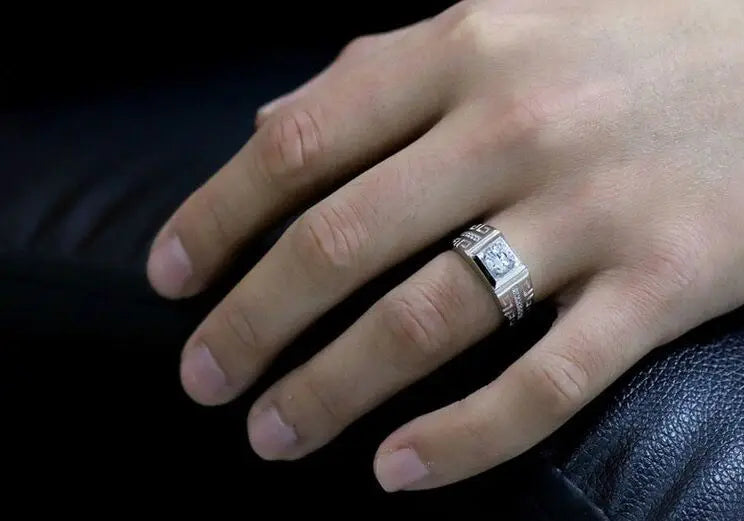 Men's 925 sterling silver ring with adjustable crystal