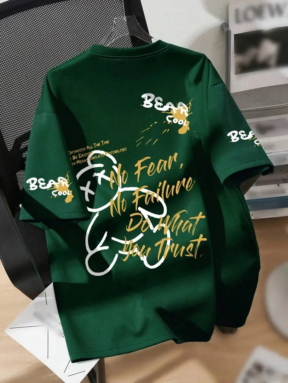 Men's summer t-shirt with cartoon bear print