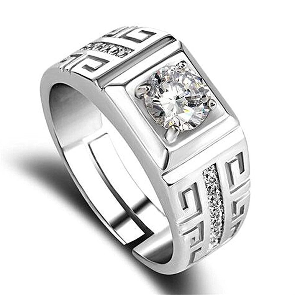 Men's 925 sterling silver ring with adjustable crystal